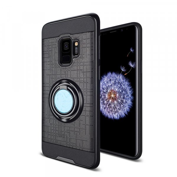 Wholesale Galaxy S9+ (Plus) Slim 360 Ring Kickstand Hybrid Case with Metal Plate (Black)